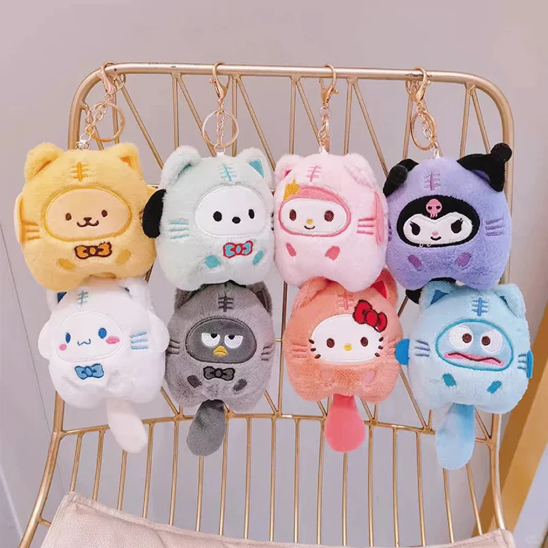 Sanrio Plush Doll Keychain for Kids, Melody, Cinnamoroll, Pochacco, Cute Key Ring, Bag Pendant, Gift Toys, Backpack Decoration, Girl Gifts