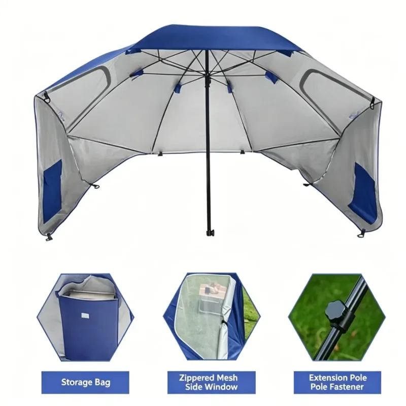 Modern outdoor camping accessories, portable UV-protected beach tent umbrellas, customizable logo beach umbrellas