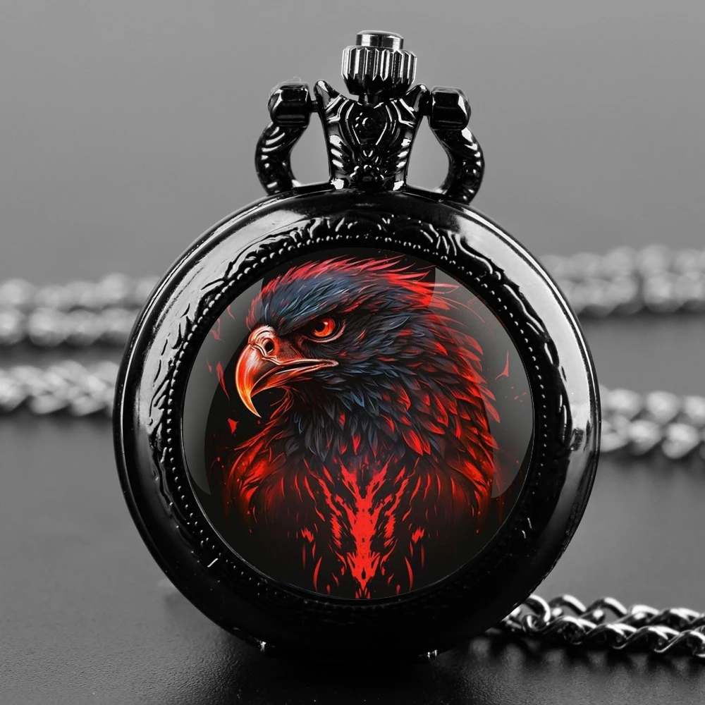 

New Black Quartz Pocket Watch Retro Eagle Theme Pocket Fob Watch Pendant Necklace Pocket Watch Men Womens Gift