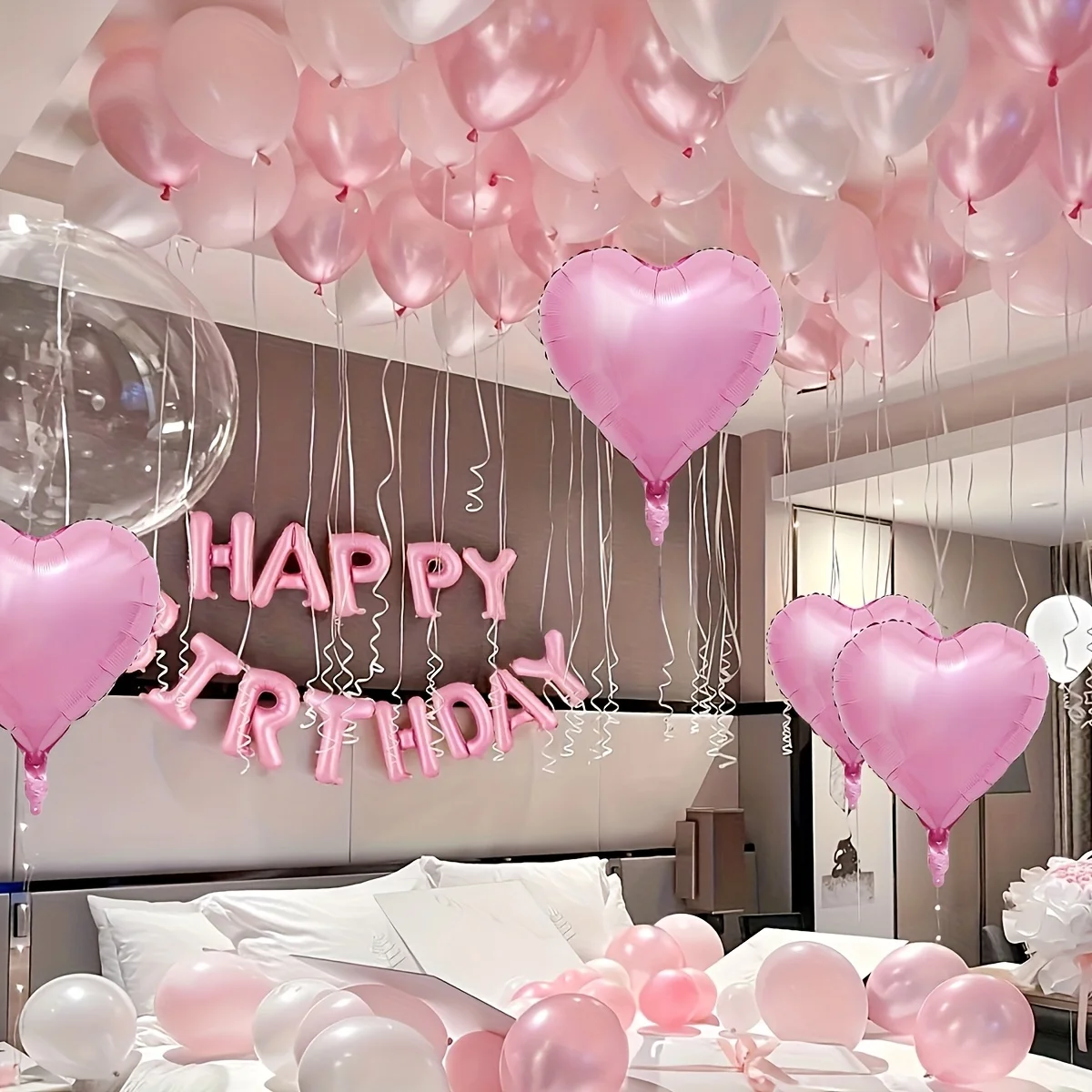 Rosa Ballon-Set LOVE Geburtstags-Buchstabenballon aus Aluminiumfolie Bunter Konfetti-Ballon für Prinzessinnen-Teeparty Geburtstagsantrag – Detail 4