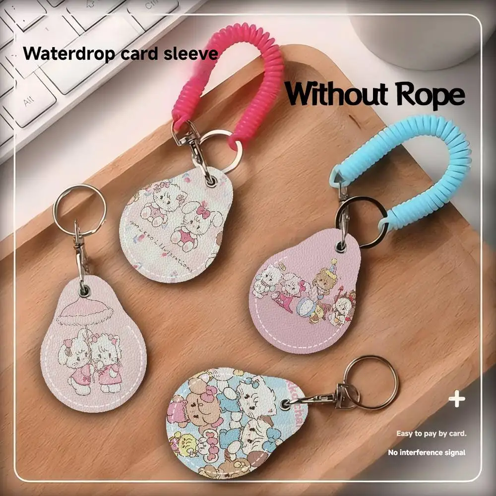 Cute Cat Mikko I-illustrations Leather Access Card Holder, Water Drop Keychain, Bus Card Elevator Induction Protective Cover