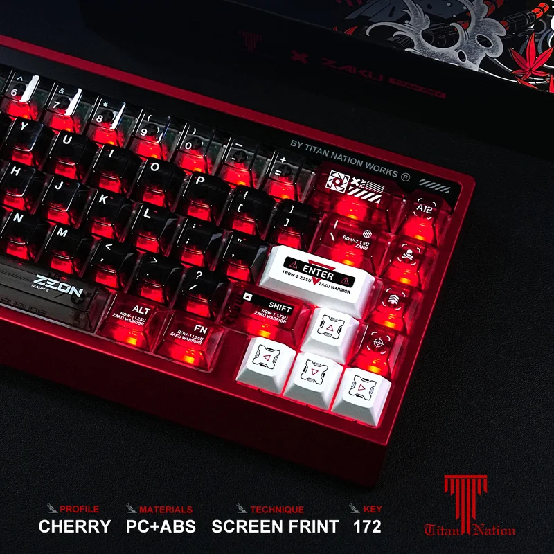 Esports Players Titan Kingdom ZAKU Ruby Zagu Original Factory Height Keycaps 172 Key PC+ABS Transparent Keyboard Keycaps