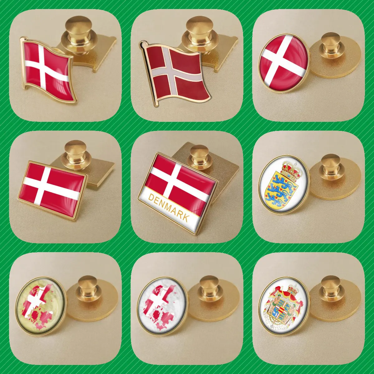 Denmark Danish Map Flag National Emblem Brooches Badges Lapel Pins