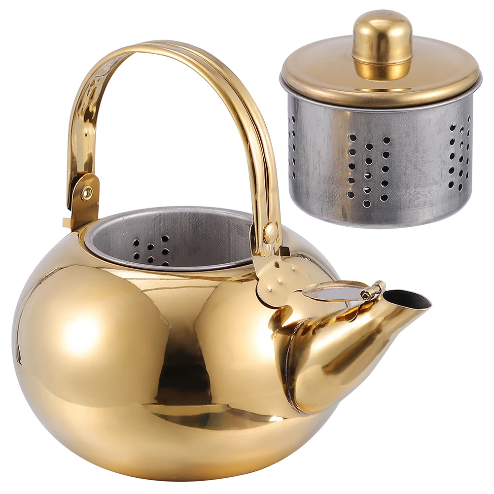 

Tea Pots Teapot Stainless Steel Kettle Jug Teakettle Whistling Golden Stovetop Gas Office