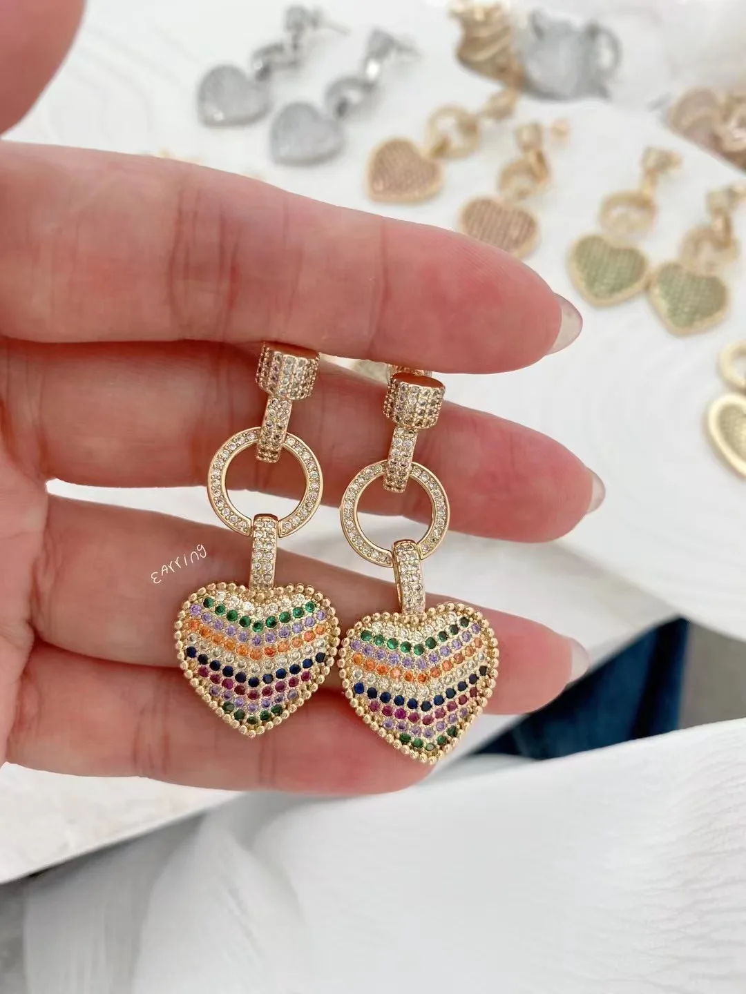 3 Pairs, CZ Heart Earrings For Women Gold Color Fashion Zircon Love Heart Drop Earring Wedding Aesthetic Jewelry Gift