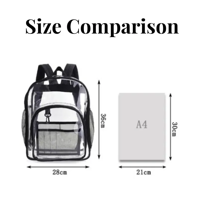 Zaino Borsa da scuola trasparente impermeabile Zaino da ragazza di grande capacità Zaino trasparente solido Borsa da uomo in plastica trasparente alla moda