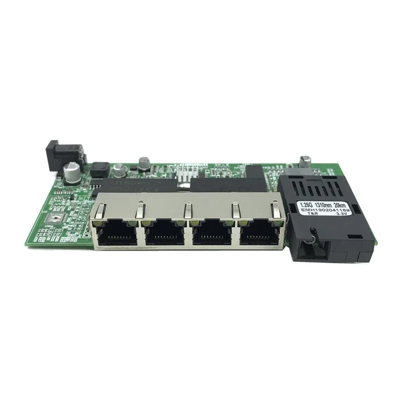 Reverse PoE 10/100/1000M Gigabit Ethernet-switch Glasvezel Single Mode 4 RJ45 en 2 SC-vezel Moederbord1.25G 20KM