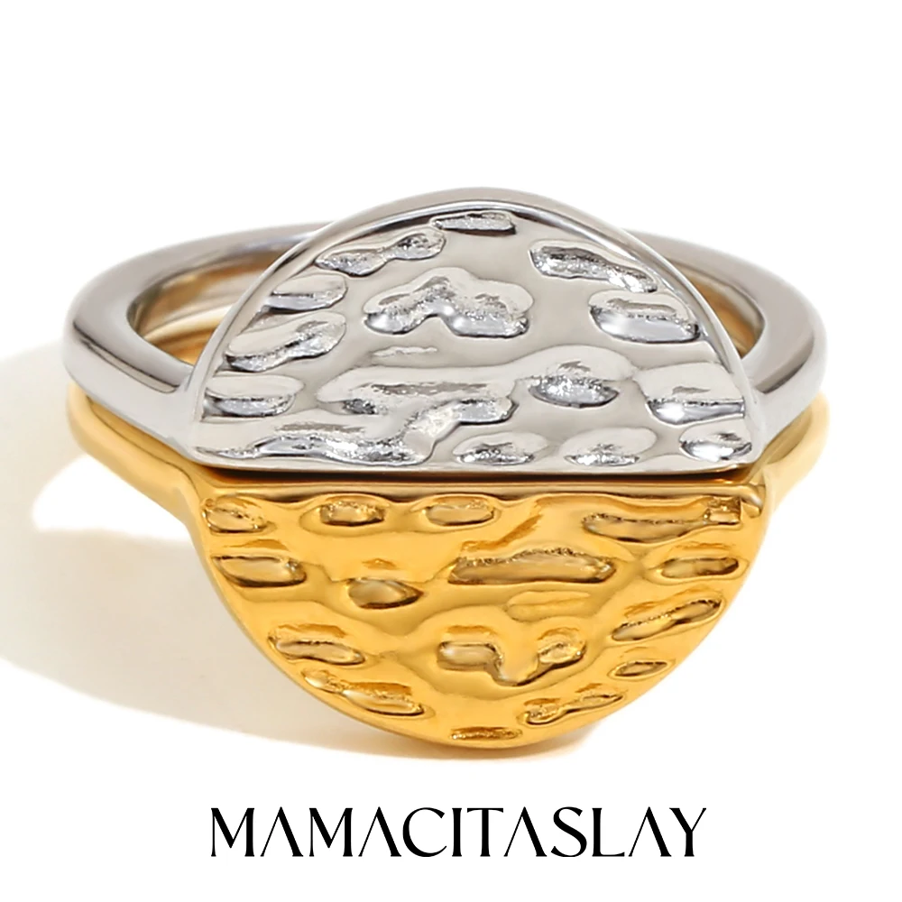 MamacitaSlay Creative Design Half Sun Gold Plated Silver Color Two Pieces rings Set Waterproof stainless steel women's jewelry