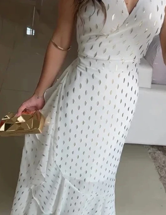 Robe Maxi bronzante pour femmes, col en V, bretelles Spaghetti, volants, décontractée, détail noué, robe asymétrique