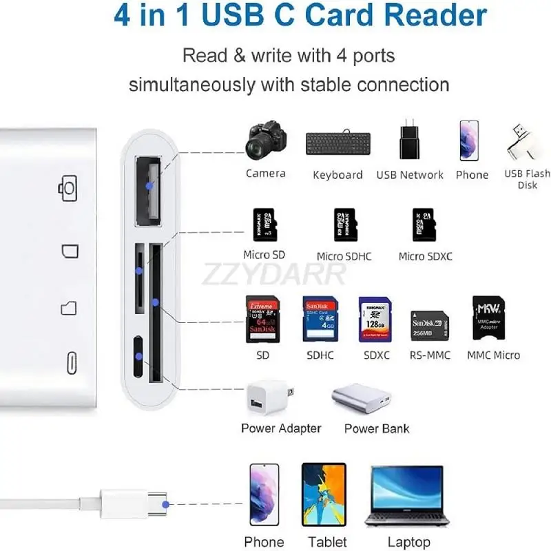 C Type Card Reader USB C to SD TF CF Camera OTG Memory Card Reader Adapter for MacBook Pro/Air Galaxy S23 and Type C Devices