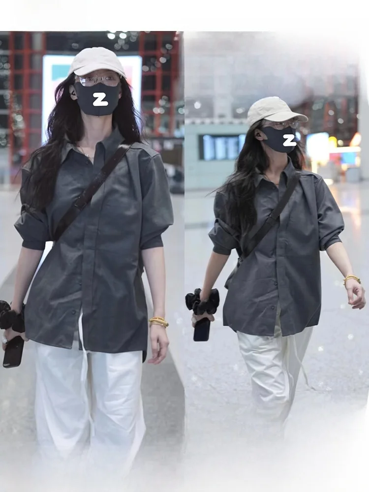 

Женская свободная рубашка с длинным рукавом для повседневной носки, осенняя модная повседневная блузка из дышащей смеси хлопка и полиэстера на пуговицах