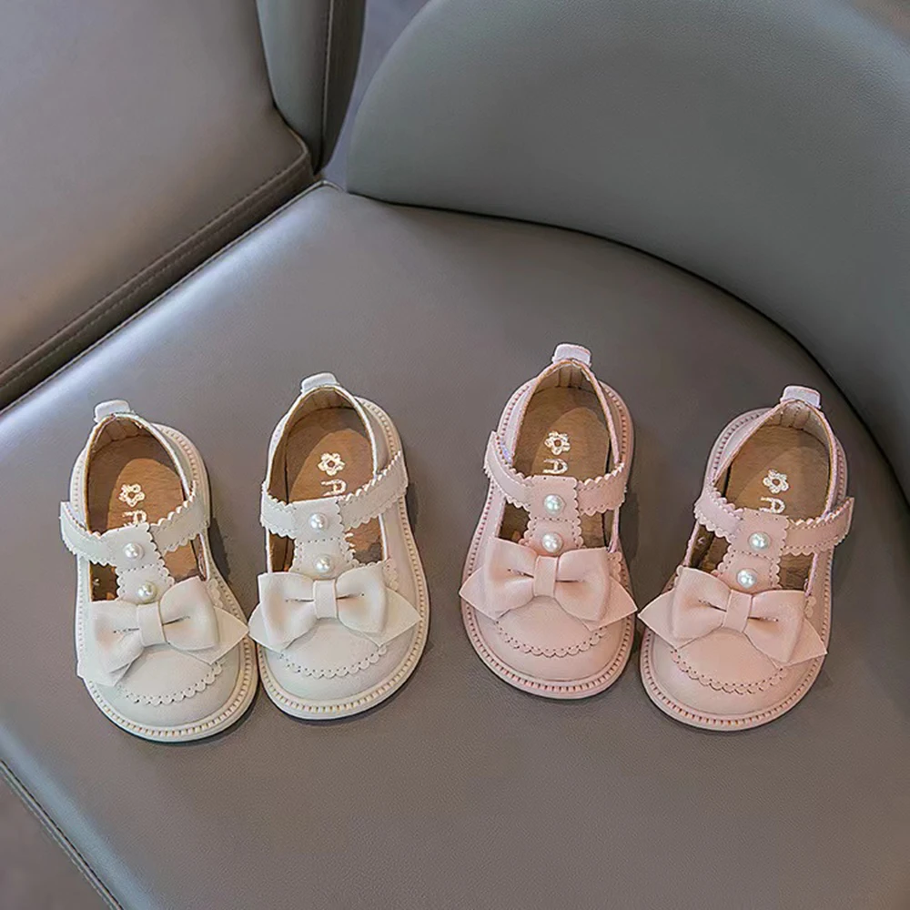 Congme Baby Girls Leather Shoes Newborn Kids Bow Flat Shoes White Cute Shoes Princess Shoes Dress Shoes