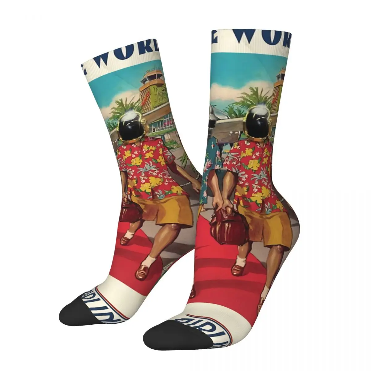 Men\'s compression Socks Around The World Vintage Harajuku Daft Punk Helmet Hip Hop Novelty Seamless Crew Crazy Sock Gift Printed