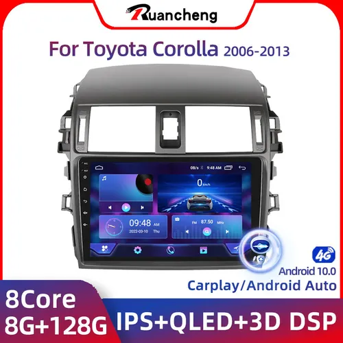 2Din Autoradio GPS Navigation Multimédia Lecteur vidéo Pour Toyota Corolla E140 E150 2006 2007-2013 Carplay 2din stéréo Android 11