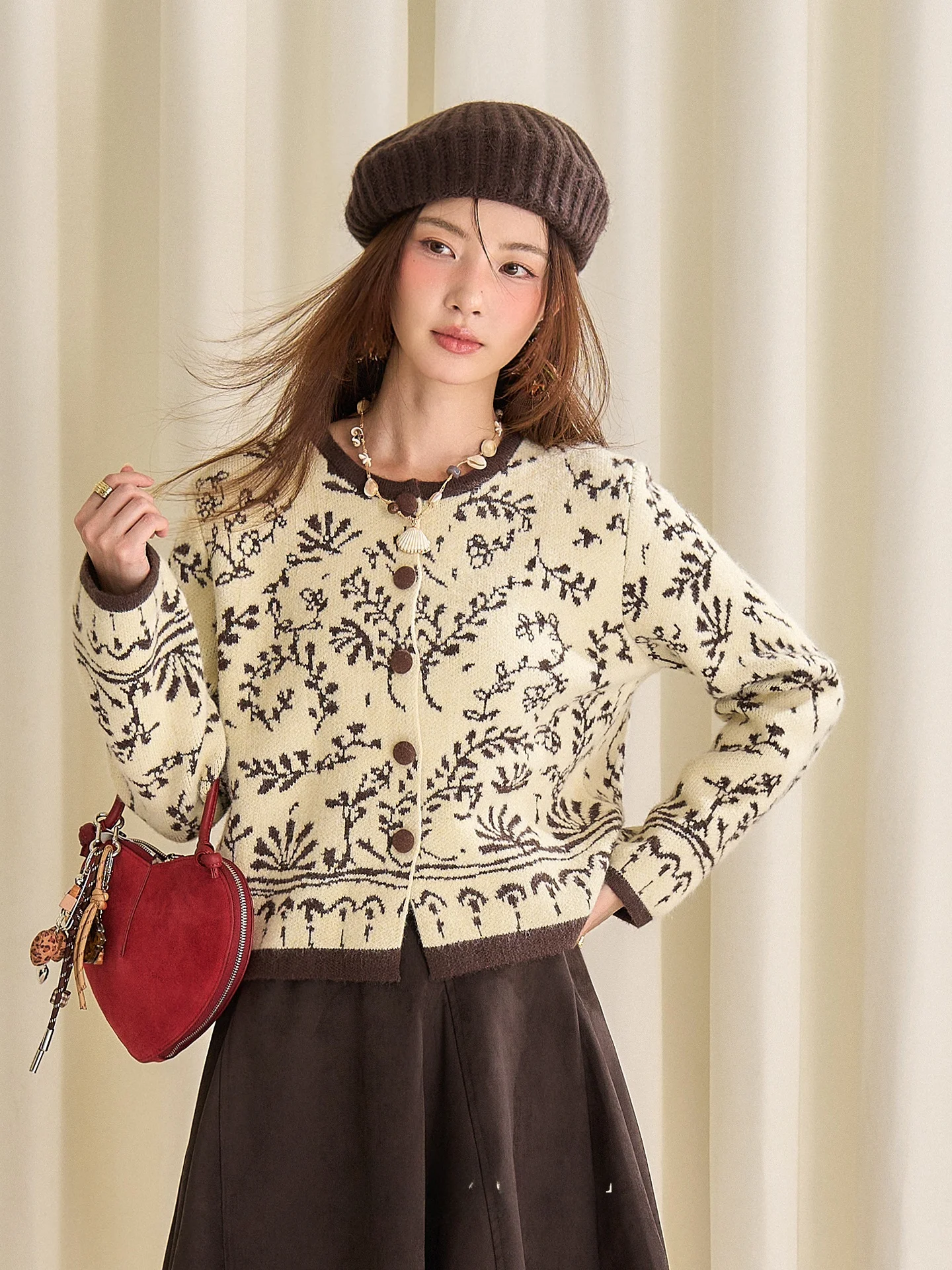 

Женский утепленный вязаный кардиган Lycheerose с вышивкой Fair Isle, зимний теплый топ с круглым вырезом и коротким рукавом