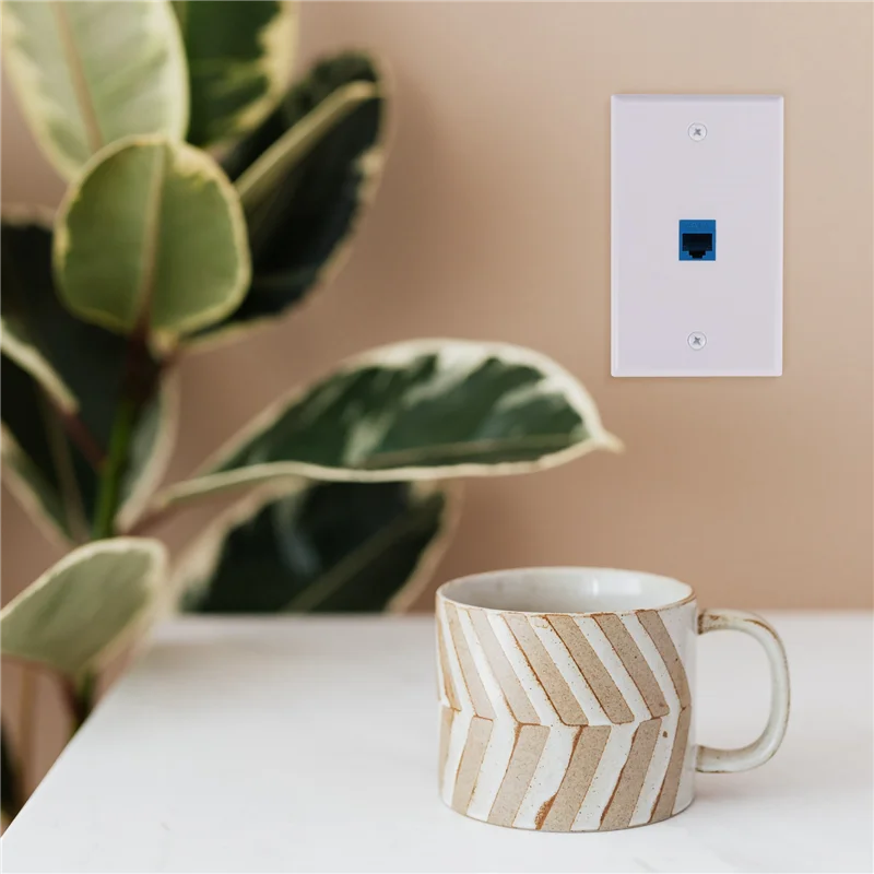 4x Cat6 Ethernet Wall Plate Outlet 1 Port RJ45 Network Female To Female Keystone Wall Coupler Jack Plate White & Blue GSY