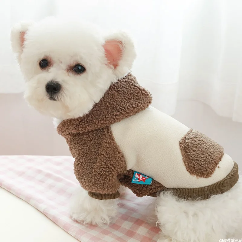 

Кофейная шапка в корейском стиле, толстовка с капюшоном для собак и кошек, зимний утолщенный теплый свитер с открытой пуговицей, одежда для домашних животных