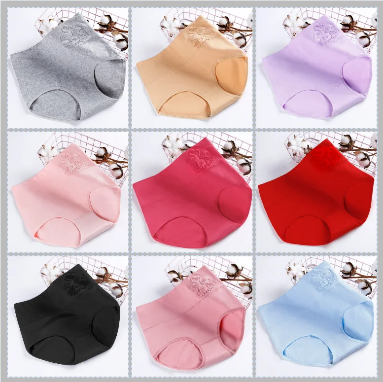 

Antibacterial Lining Crotch High Waist Ladies Underwear Postpartum Abdominal Lifting Hip Panties Embossed Cotton Women's Panties