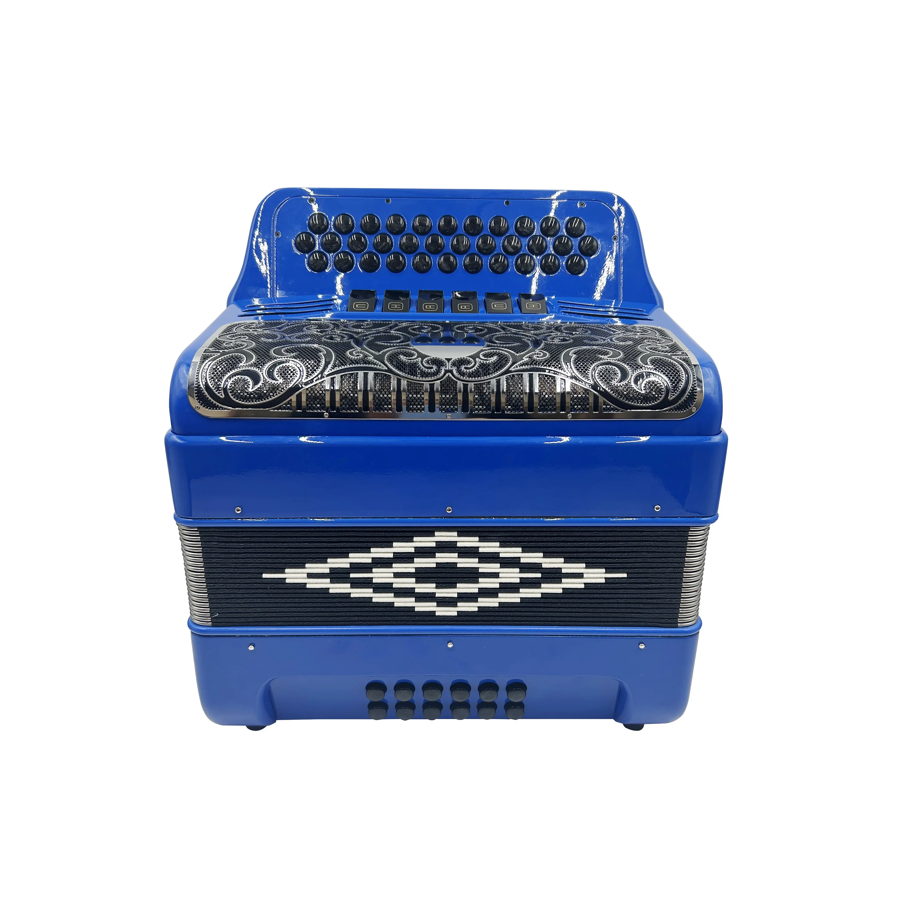 JB3412EAccordion Instrument 34 Button 12 Bass 6 Registers Light Blue Black Silver Grill Buttons Diatonic Wood