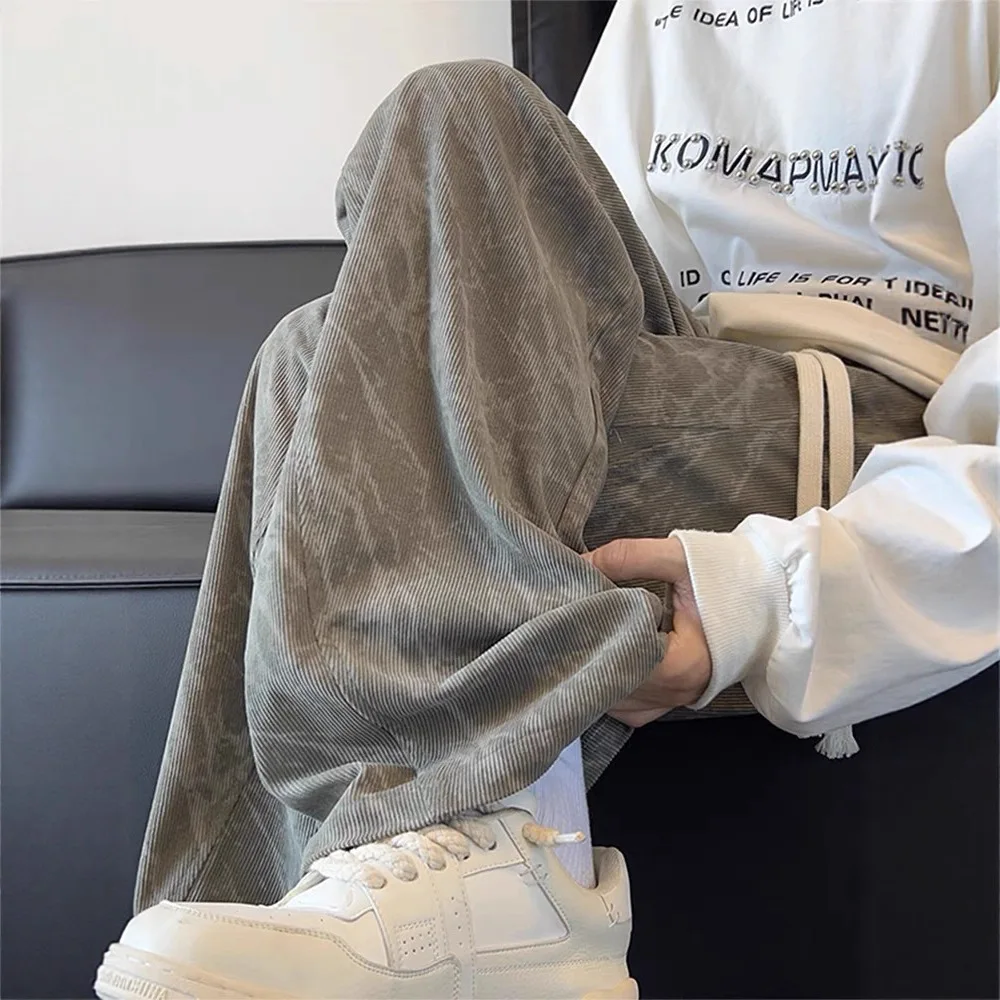 

Мужские вельветовые брюки: весенне-осенний стиль, прямые, свободные, широкие штанины, американский крой, повседневные, из плотной ткани