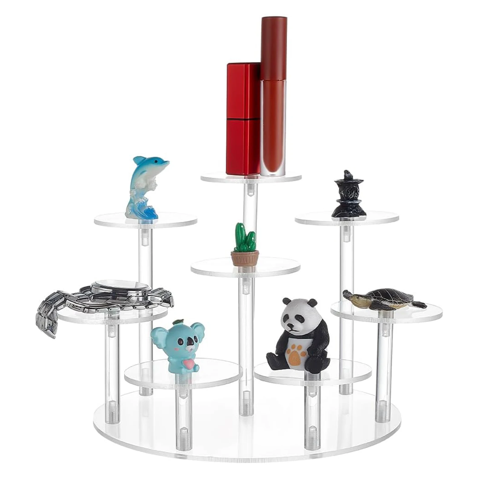 Transparent Acrylic Display Stand, Figure Stand, Multi-Layer Circular 8-Position Display Rack for Cosmetics, Figurines, Antiques
