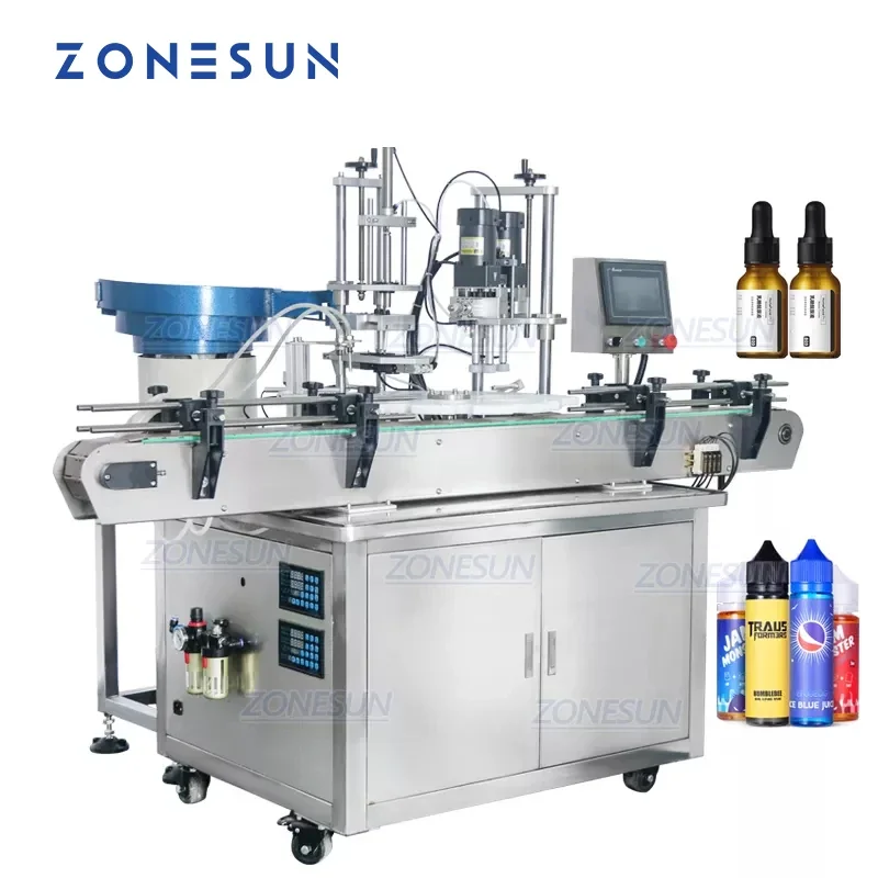 ZONESUN ZS-AFC1 ماكينة تعبئة وتغطية زجاجات العطور الدوارة ذات الرؤوس المزدوجة الأوتوماتيكية ذات الرؤوس المزدوجة