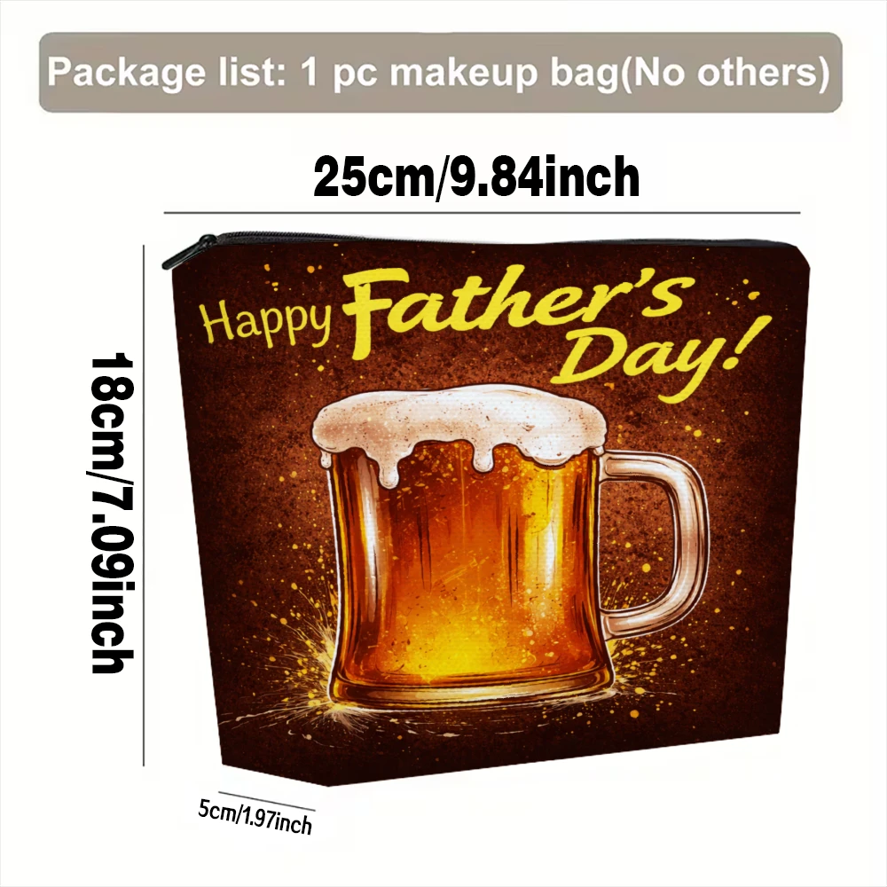 Happy Father's Day Beer Mug Makeup Bags for Girls Cosmetic Pouch Toiletry Bag Pencil Case Travel Storage