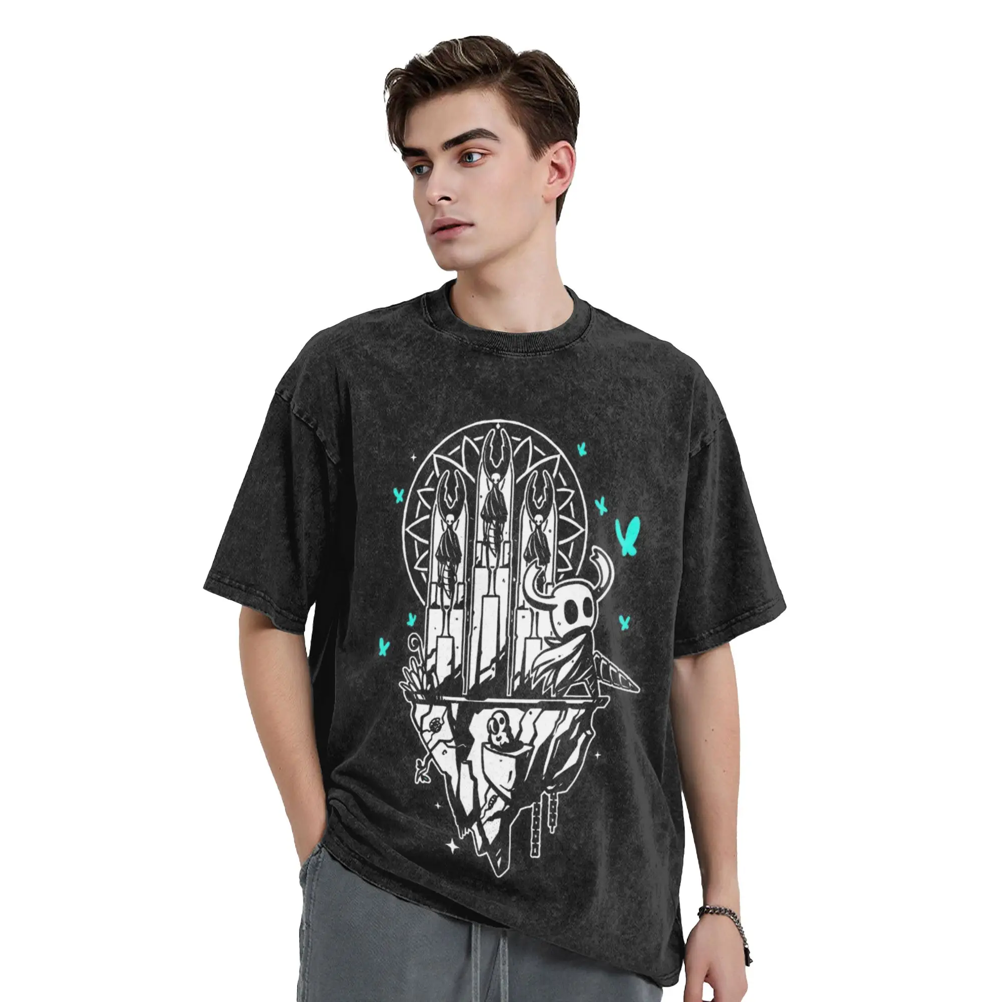 The Underground Bug Kingdom Hollow Knight Washed T Shirt Streetwear Hip Hop T-Shirt  Tee Shirt Men Women Short Sleeve Harajuku