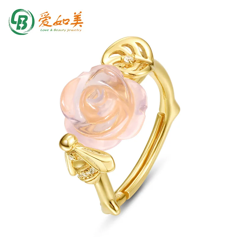 

18K Gold PT950 Platinum Silver Plated 7-layer Gold Natural Powder Crystal Ring, Ethnic Style Index Finger Ring, Women's Ring