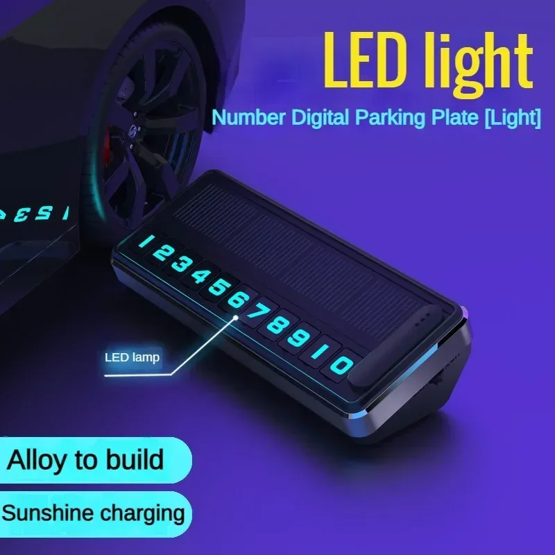 Solar Car Phone Number Plate Led Lighting Temporary Parking Card Hidden Plates Car Park Stop Multiple Number Parking Gadgets