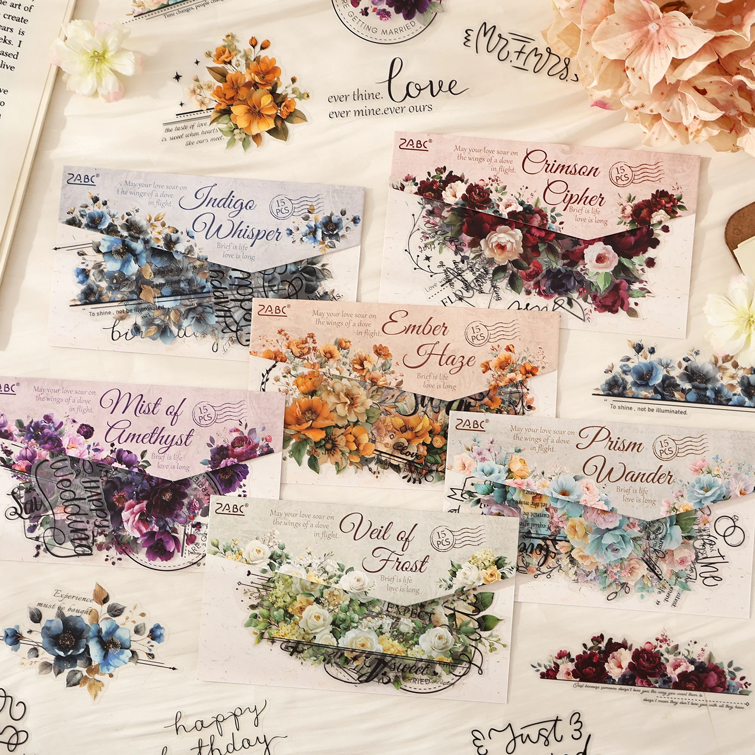 JIANQI 15 Pcs Creative Flower Theme Stickers hand tent DIY Sticker Labels Scrapbooking Material Junk Journal Supplies