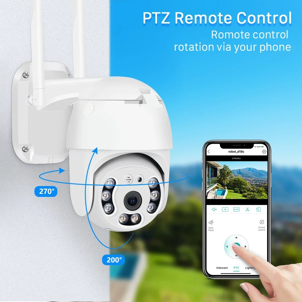 Waterproof Wifi Security Camera 360 PTZ Home Webcam Color Night Vision Video Recorder Remote Monitor Outdoor Surveillance Camera