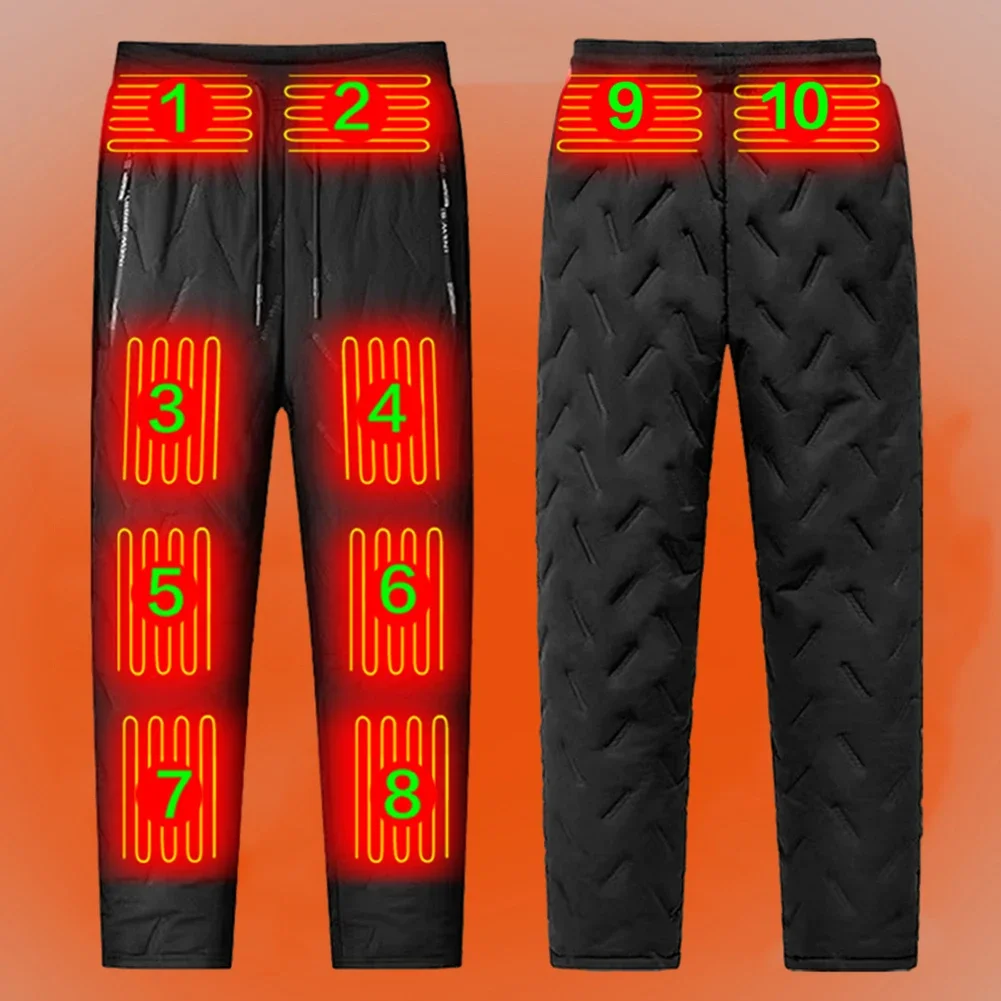 Male Heating Pants Elastic Waist USB Heated Sports Trousers Skiing Fishing Motorcycle Outdoor Casual Thermal Pants Plus Size 6XL