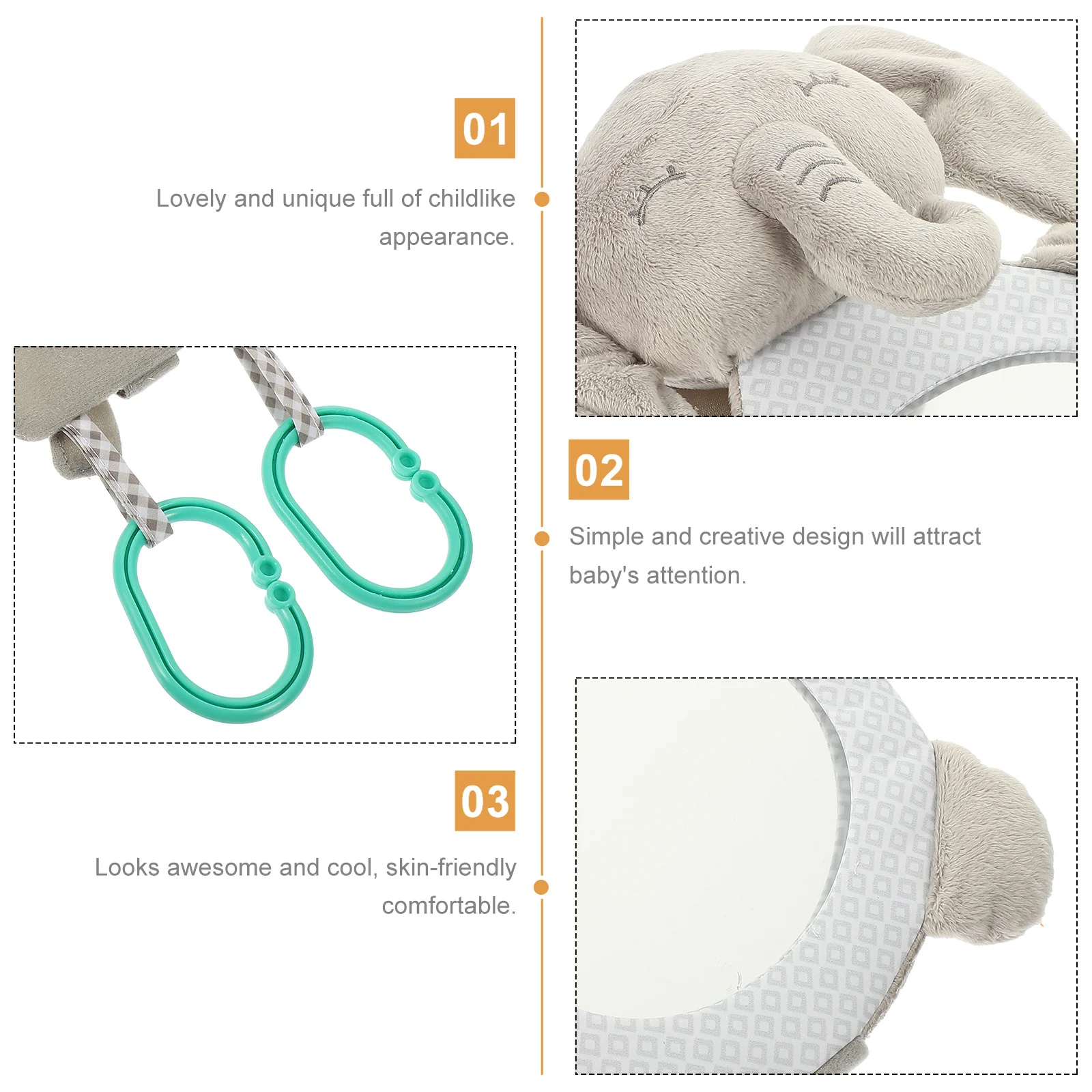 Lusterko Ha-Ha w kształcie zwierzątka, słonia, miękkie, bezpieczne, odkształcające obraz, do zawieszenia w łóżeczku, dla niemowląt i małych dzieci, wspomagające rozwój.