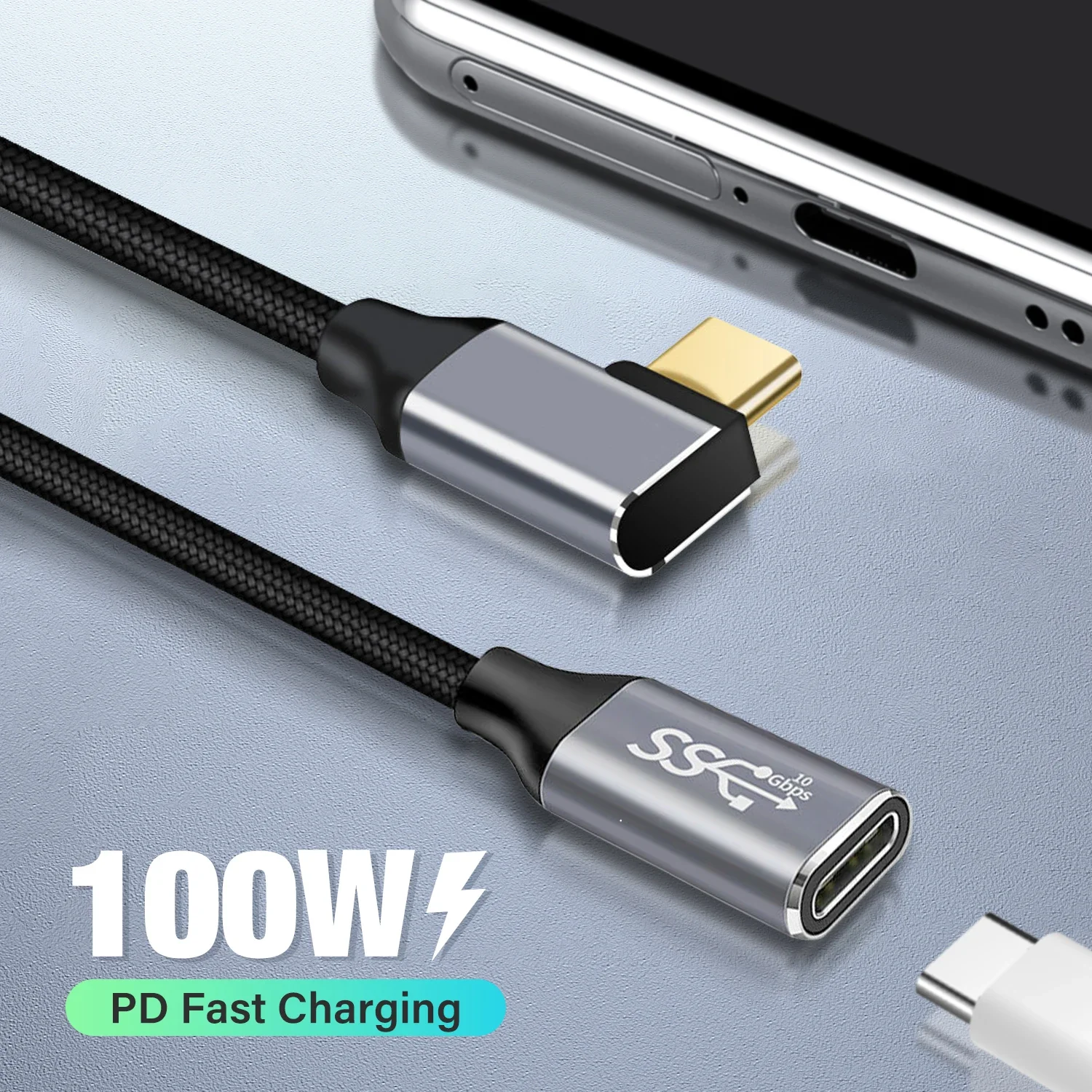 5A Type C Male Female 90 Angle Cable USB C Extension Cable Fast Charging USB Type C 3.1 PD100W Quick Charge With Corner Cables