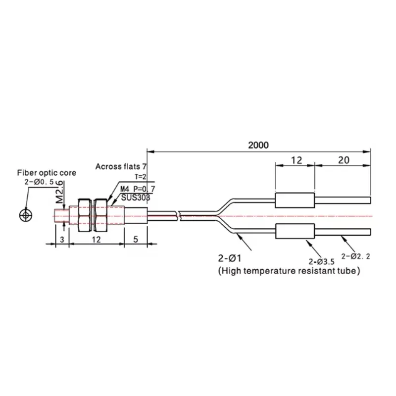 Heat-resistant Fiber Optic Sensor M4 105 Celsius Fiber Optic Sensor