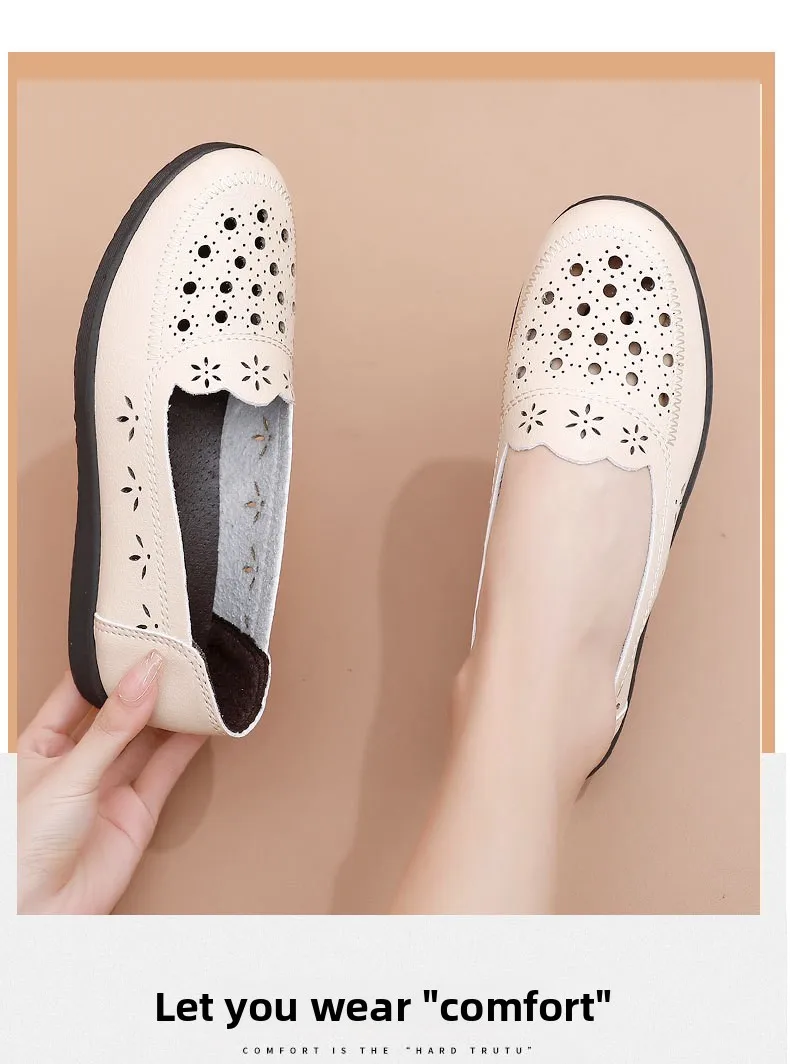 Sandalen Sommer Komfort Baotou Weiche Sohle Mutterschuhe Flache Sohle Damenschuhe Lochlederschuhe Schuhe für mittlere und ältere Altersgruppen – Detail 10