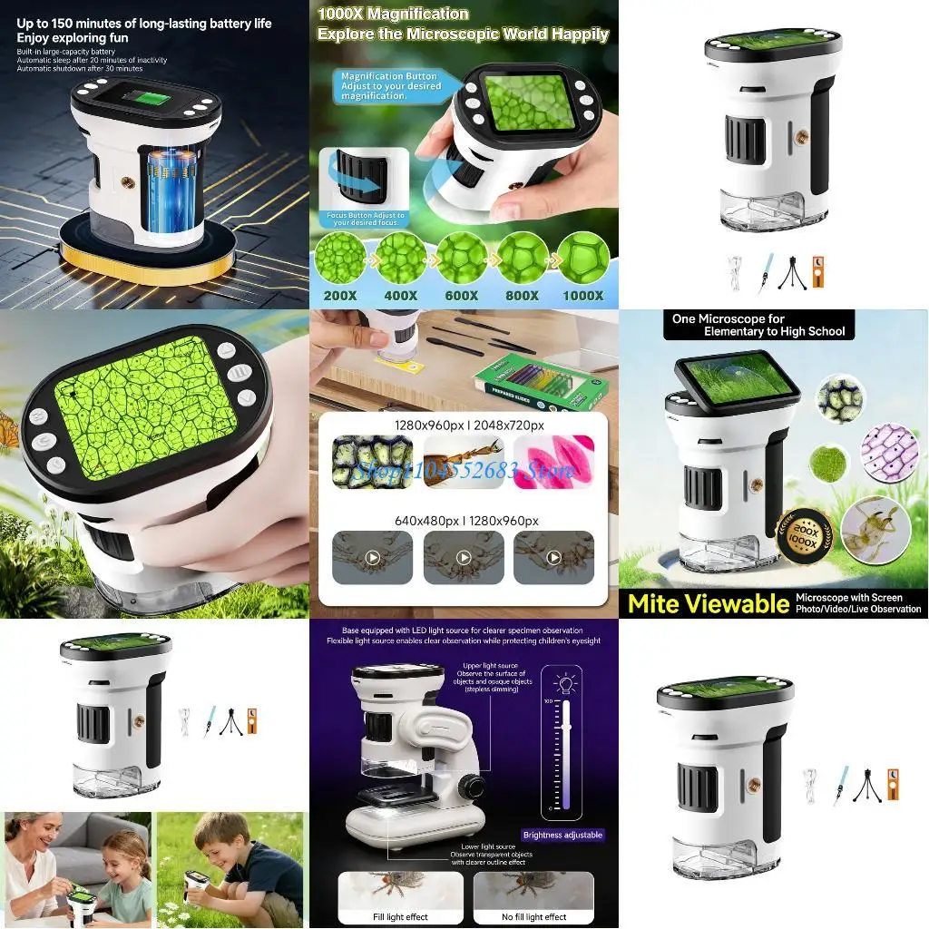 

Y6GD 2Inch 1000X Digital Microscope For Kids Portable Magnifier Camera And Builtin LED Lighting System