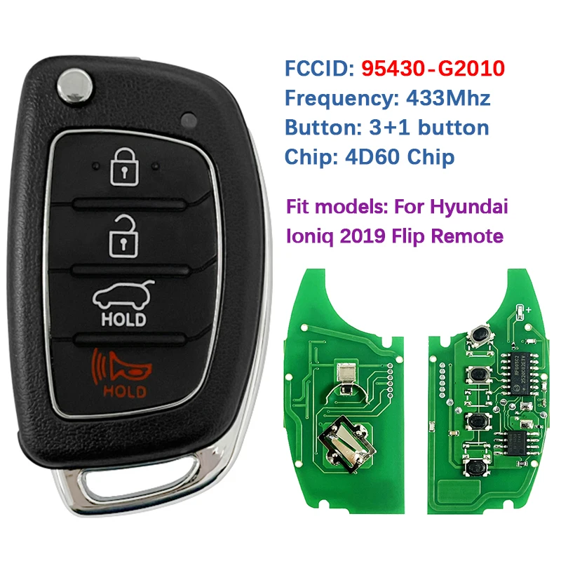 

CN020397 Aftermarket 3 + 1 флип-брелок с дистанционным управлением 4D60 чип 433 МГц FCC 95430-G2010 SY5AERGE04 для Hyundai Ioniq 2017-2019