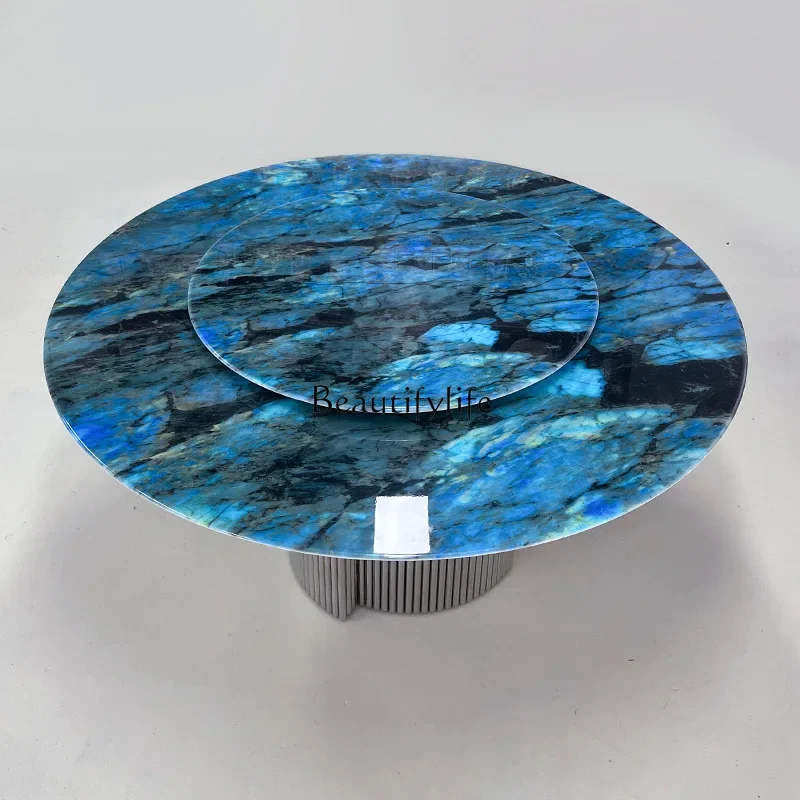 yj57 Italian minimalist natural marble blue jadeite dining table round table 1.35m household with turntable
