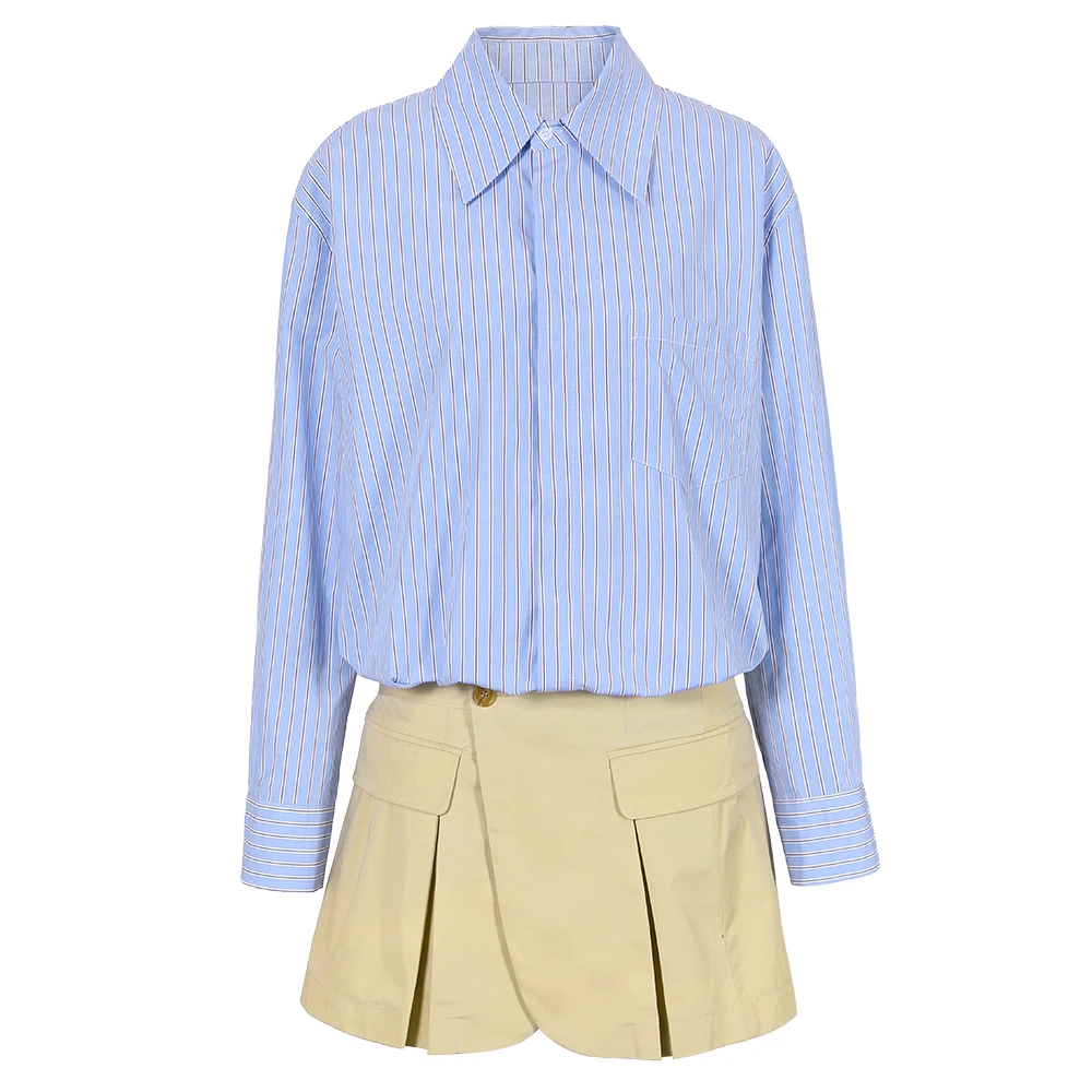   Conjunto de Saia Listrada STUDIO para Mulheres, Composição Longa, Estilo Casual, Nova Chegada Primavera 2024, Design em Camadas