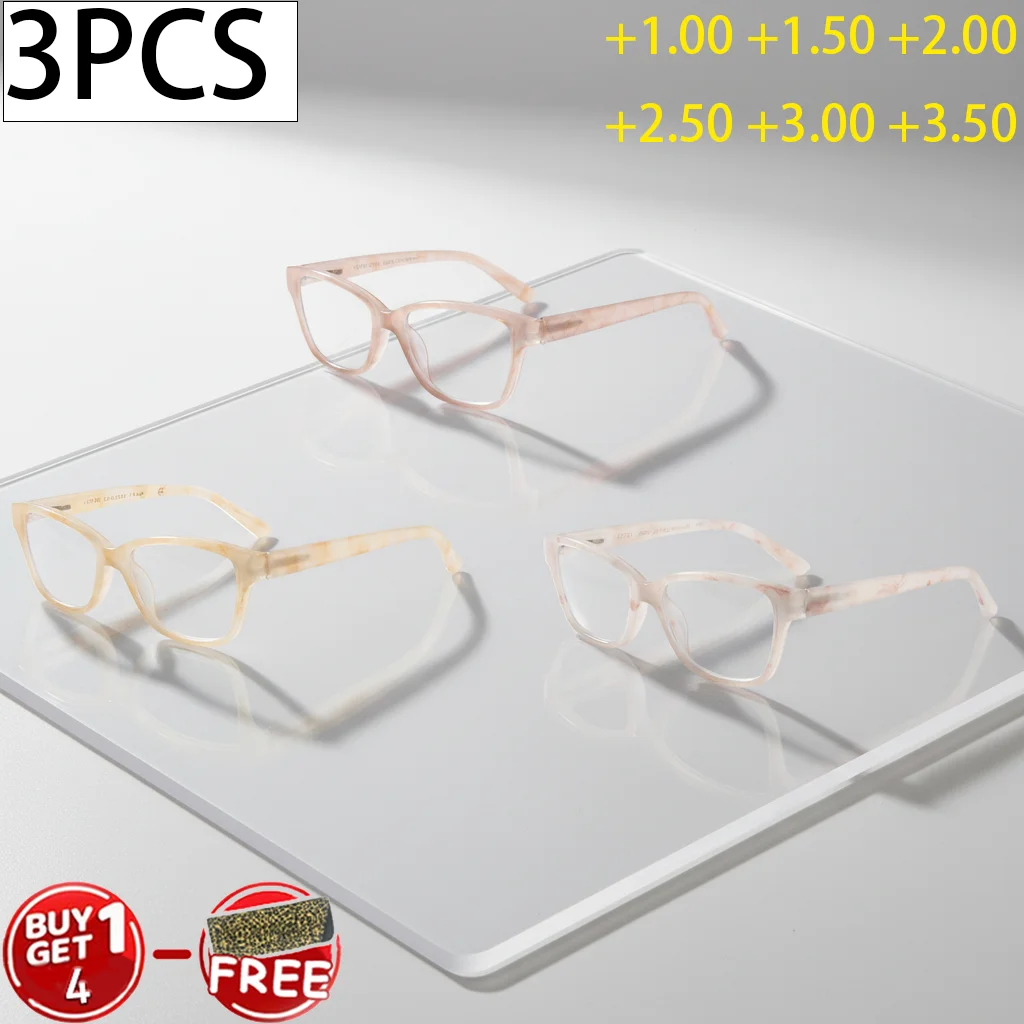 3PCS Women’s Cat-Eye Blue Light Blocking Reading Glasses Set with Shell Texture, lightweight and comfortable to wear