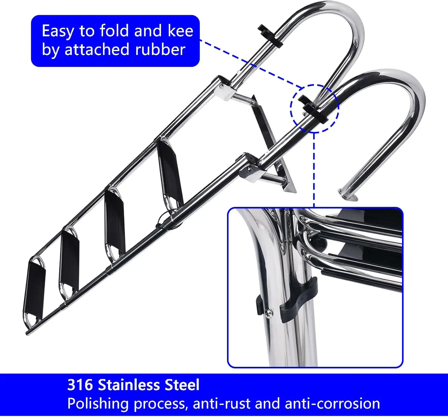 Échelle de bateau ponton robuste-échelle pliante télescopique à 4 marches en acier inoxydable 316, pour échelle intérieure d'entrée arrière, marches larges
