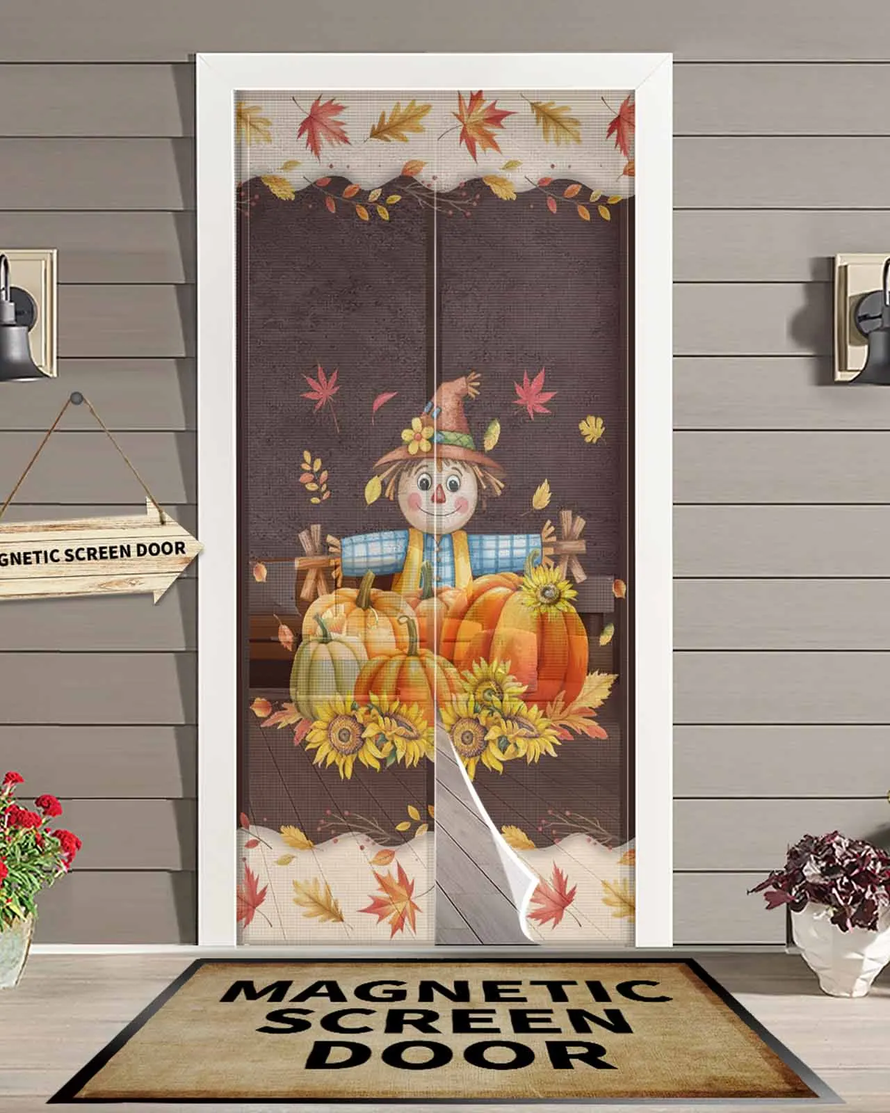 

Autumn Harvest Crowboy Maple Leaf Magnetic Door Curtain Living Room Bedroom Home Anti-mosquito Screen Door Curtain