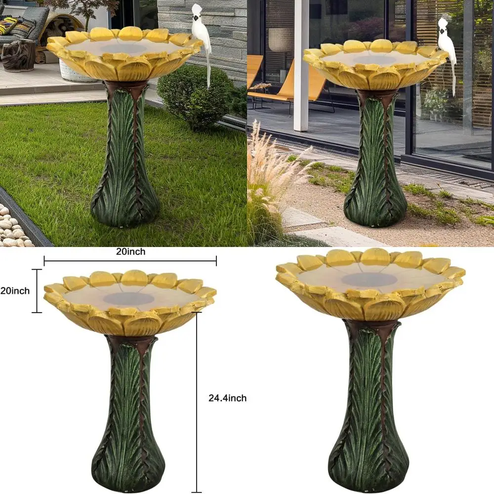 

Бетонная птичья ванна высотой 24,4 дюйма с подставкой из зеленых листьев для использования в саду и патио на открытом воздухе