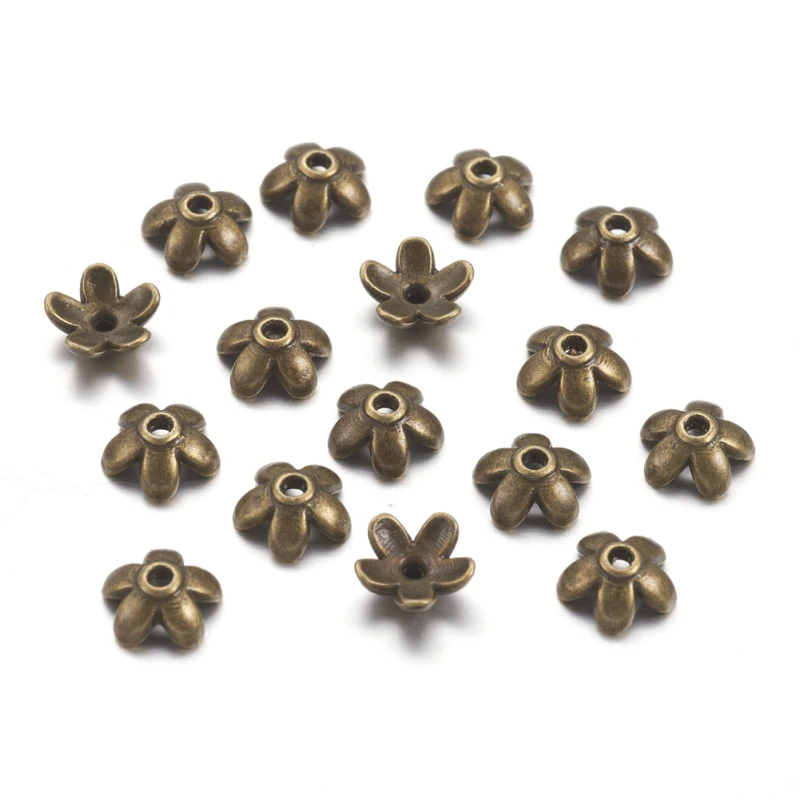 100pcs Tibetan Style Zinc Alloy Bead Caps Flower Antique Color 5x3mm For DIY Jewelry Making Handicrafts Supplies