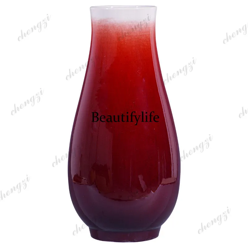 Ceramic vase living room flower arrangement large lang red glaze porcelain vase Chinese home TV cabinet decoration ornament