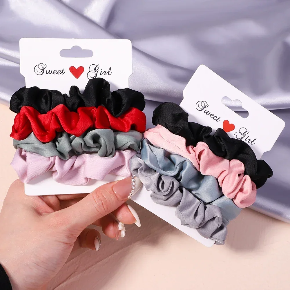 3/4/5/6Pcs Solid Color Cotton Hair Scrunchies For Women Girls Print Elastic Hair Bands Fashion Headwear Hair Accessories Set