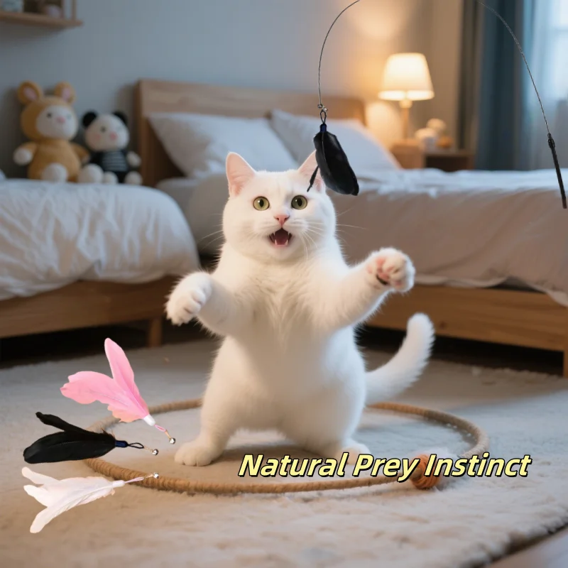 

NEW Cat Toy Cat Teaser Stick With Bell Extended Rod Suction Cup Self High And Durable Bite Teaser Tool Replaceable Feather Head