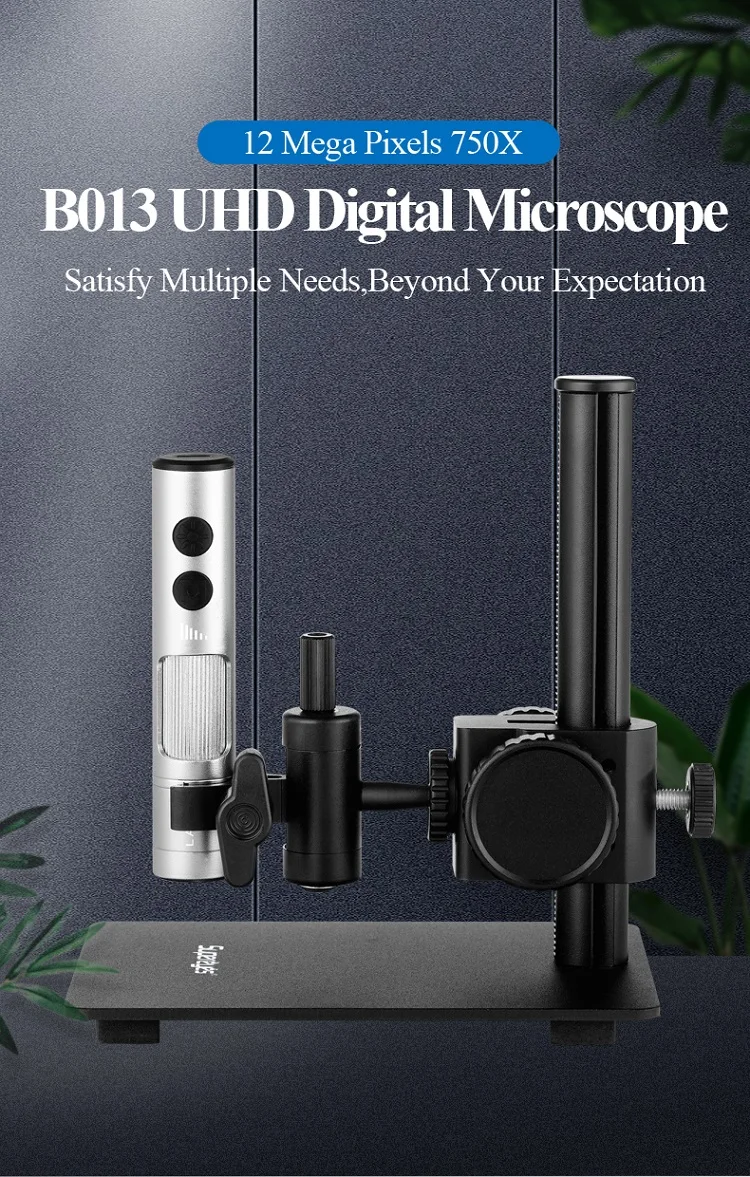 Microscopio Digital USB Supereyes B013 UHD 12MP 3000X con Cámara para Reparación de Placas de Circuito de Teléfonos, con Soporte Metálico LED